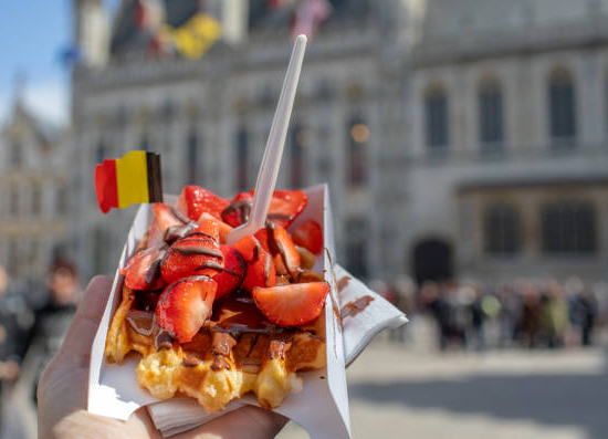 Belgian waffles topped with strawberries- best things to do in Brussels