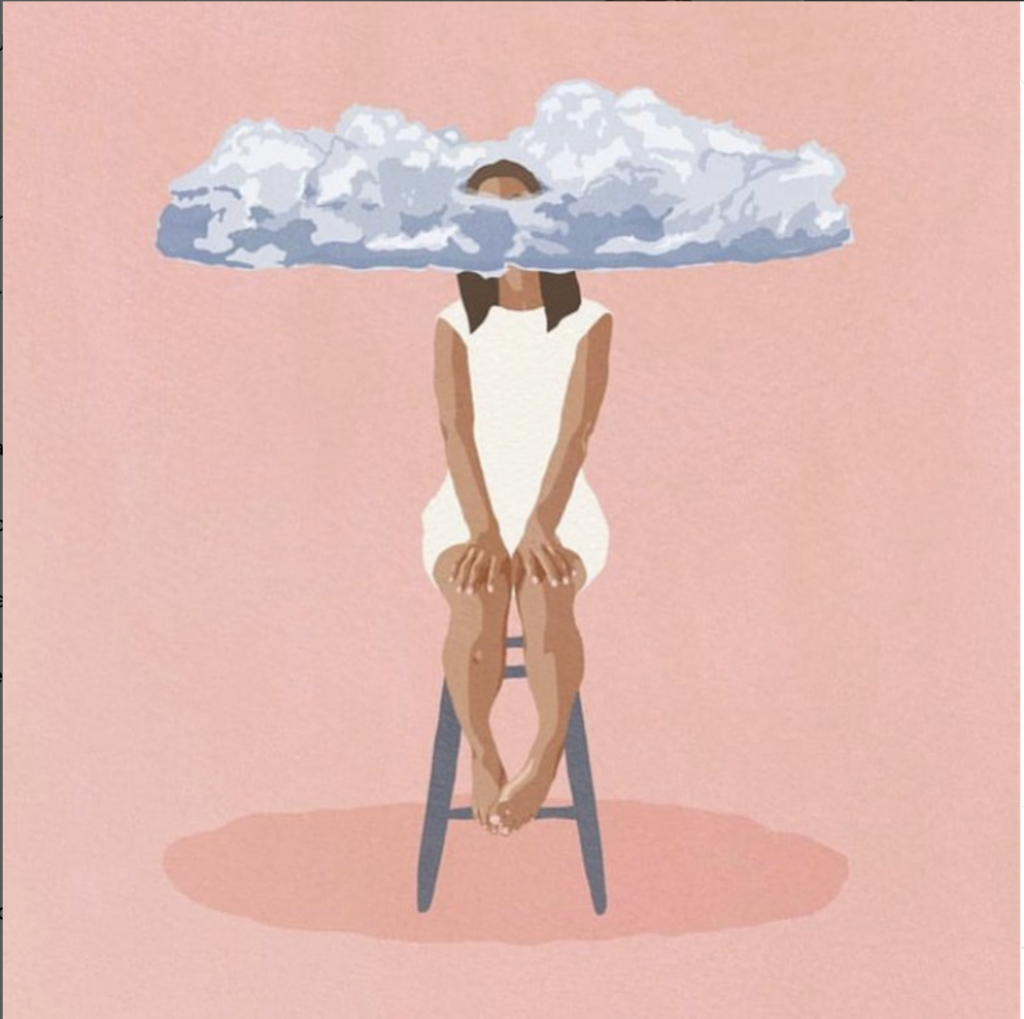 cloud over a girl's head, art by Giselle Dekel. 